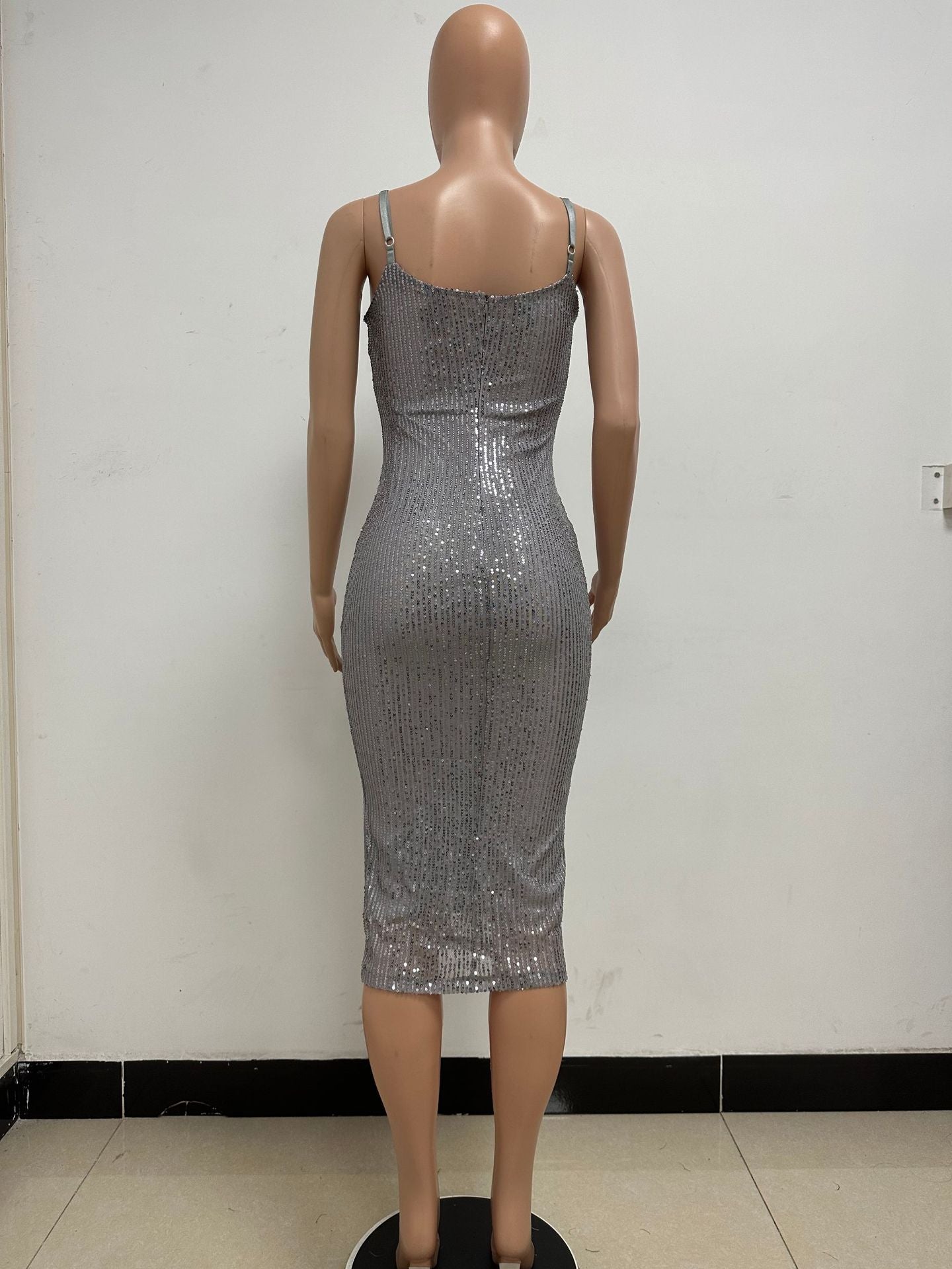 Summer Women's Sleeveless Low Back Straps Sequin Party Dress 38