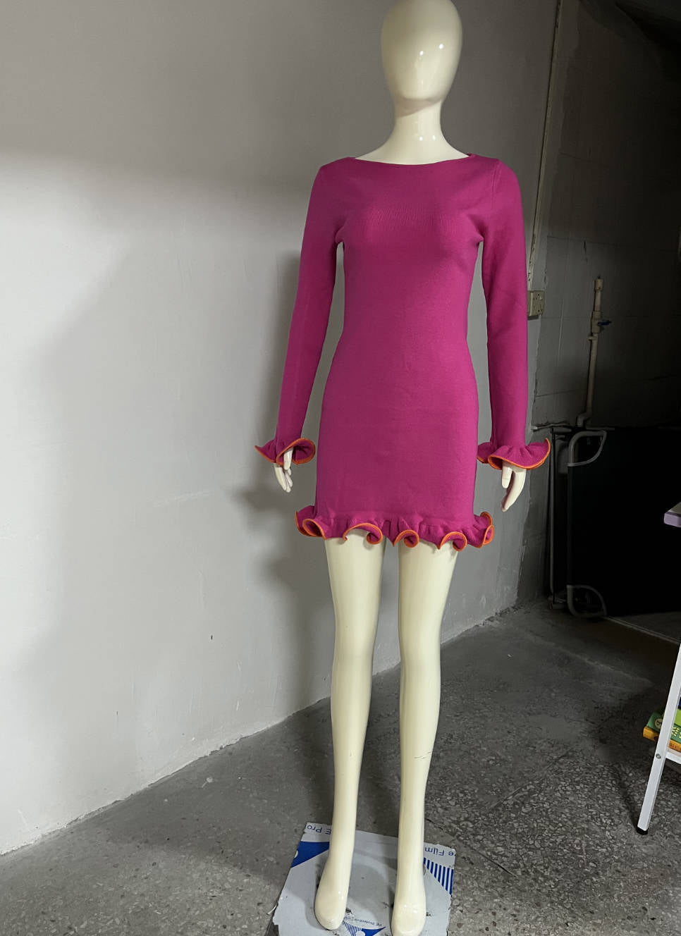 Sexy Tight Fitting Ruffle Knitting Long-Sleeved Autumn And Winter Dress 17