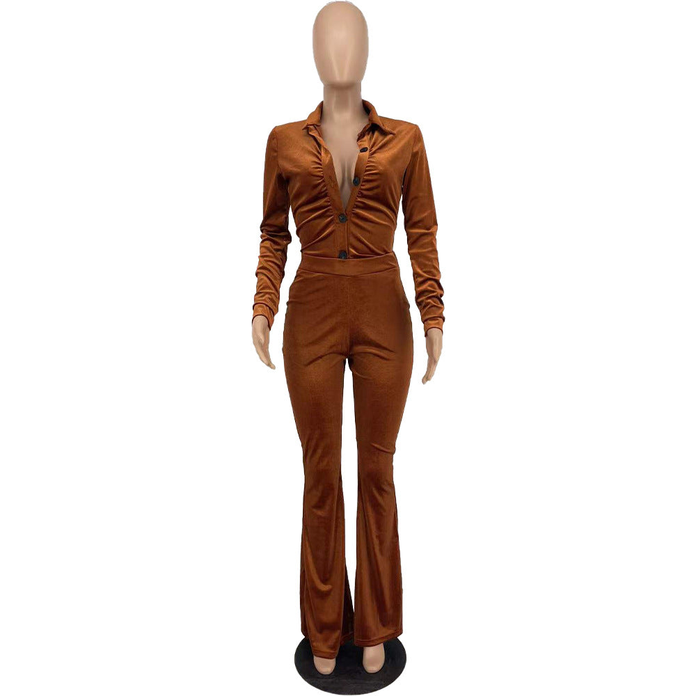 Women's Solid Color Velvet Casual Two-Piece Pants Set 17