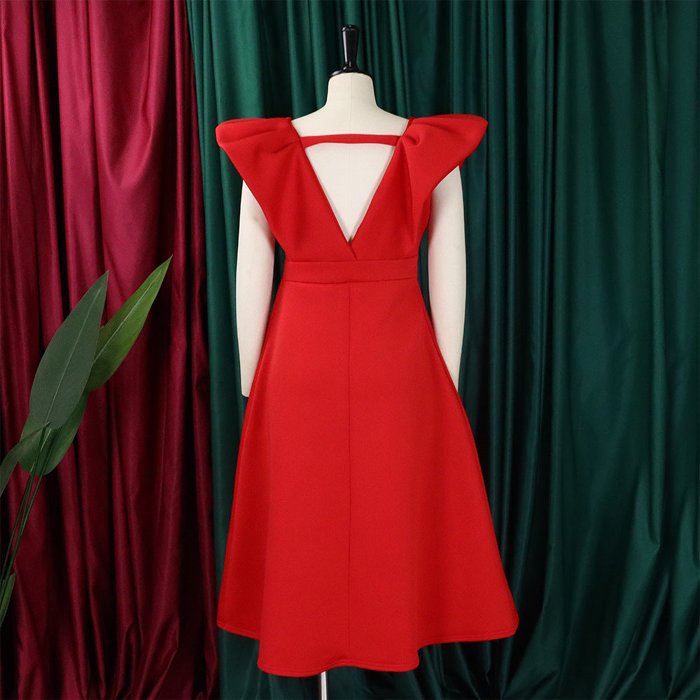 Women's Deep V Neck Sexy Swing Formal Party Dress 26