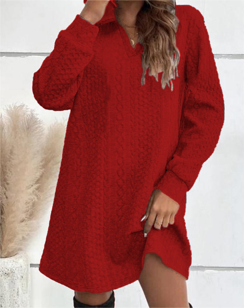 Women knitting jacquard long sleeve hooded Dress 5