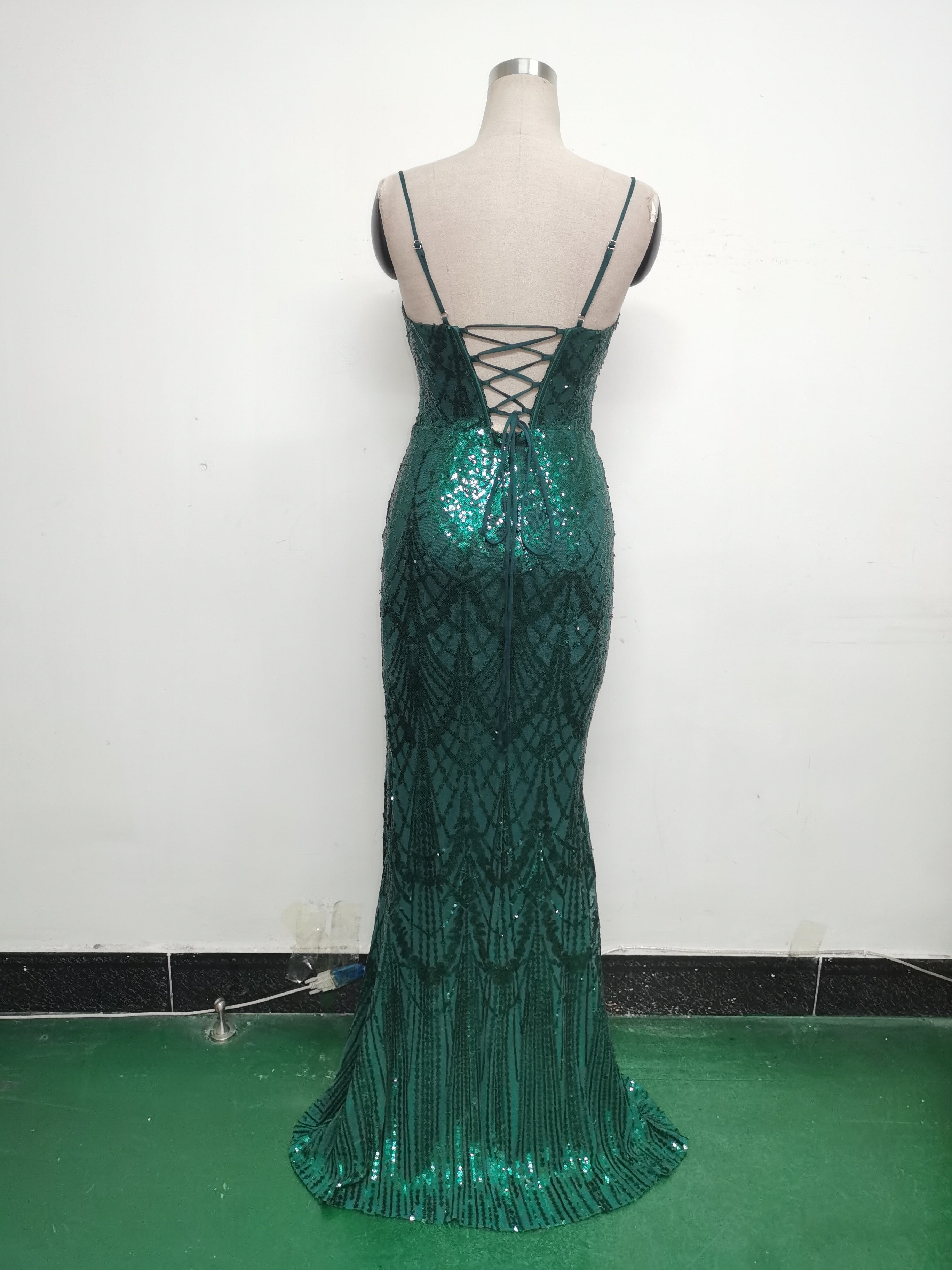 Women Beaded Tube Fishbone Lace-Up Sequin Formal Party Evening Dress 43