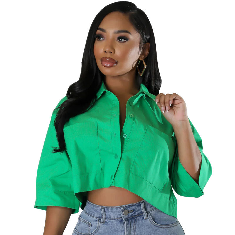 Spring Summer Fashion Casual Short Sleeve Women's Loose Shirt 7