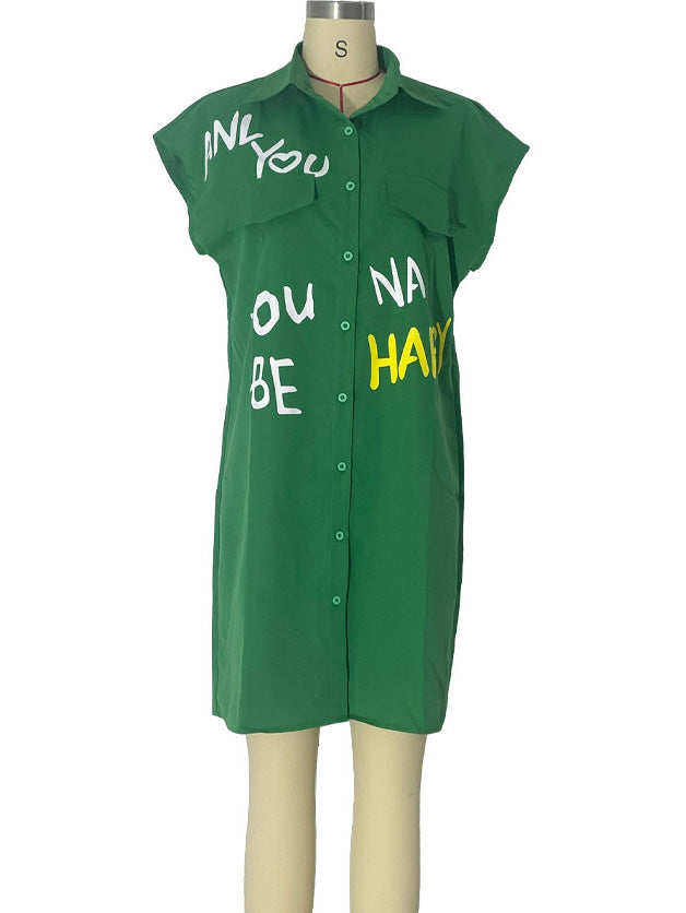 Summer Short-Sleeved Loose Casual Shirt Dress 4