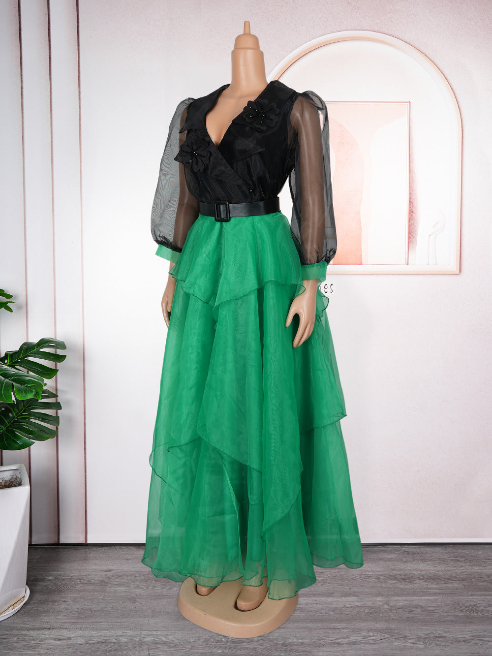 African Plus Size Women's Elegant Color Block Long Dress 13