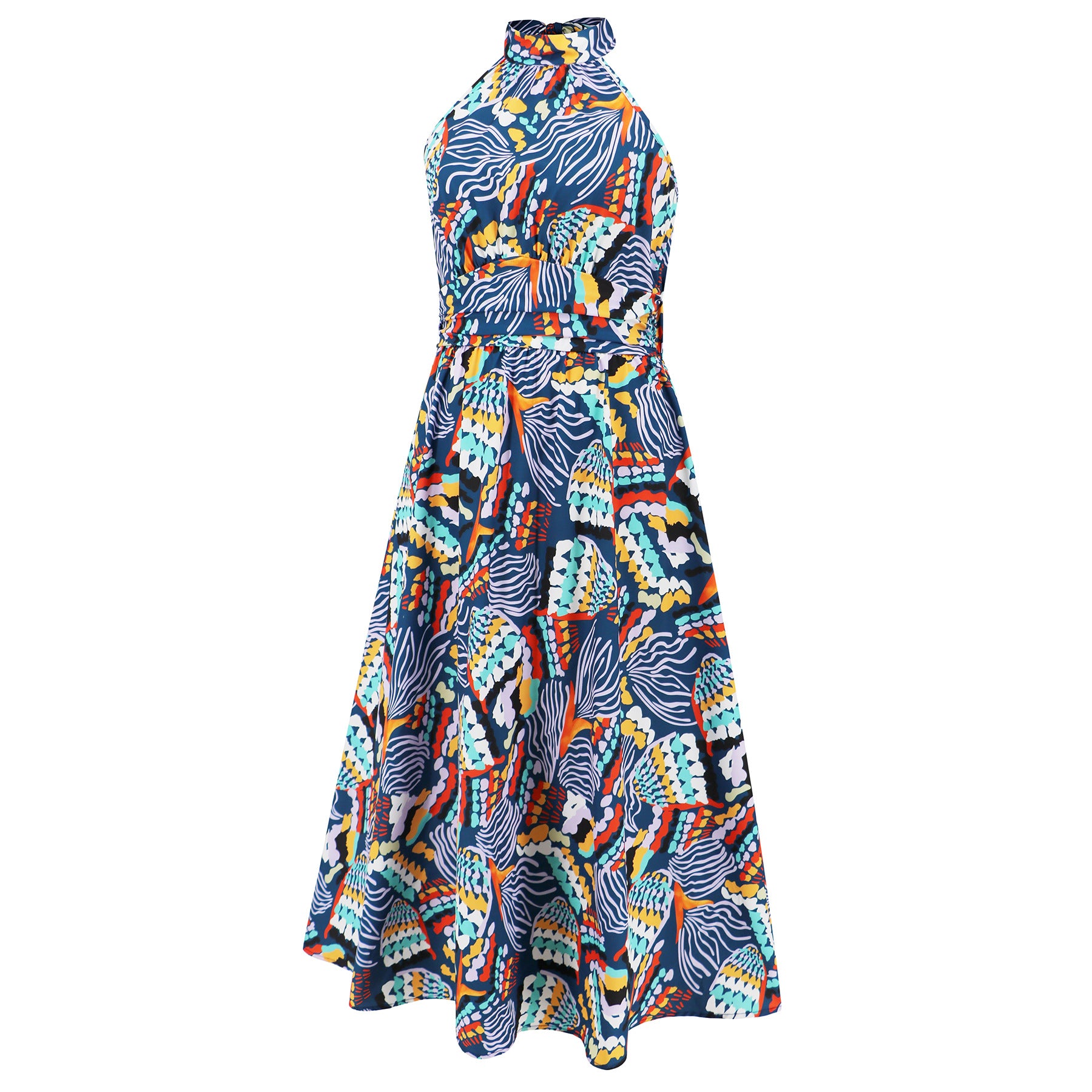 Women Sexy Stand Collar Sleeveless Printed Maxi Dress 19