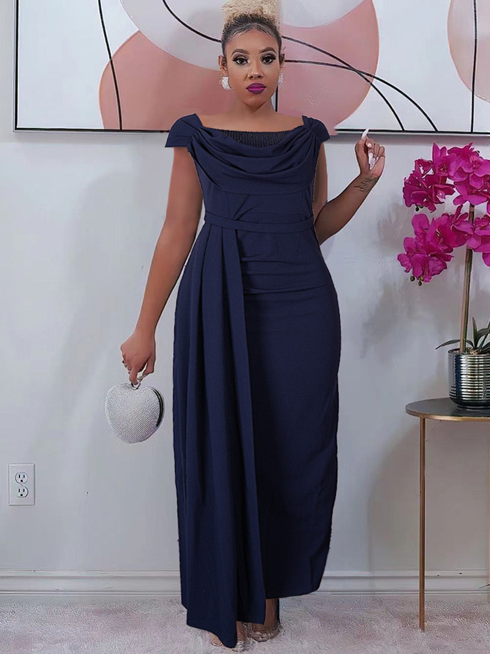 African Women's Plus Size Solid Color Long Dress 5