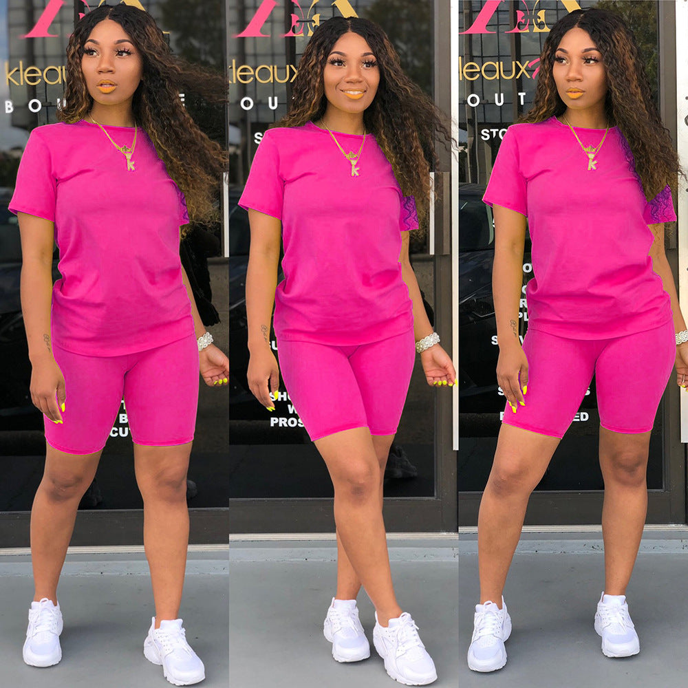 Solid color sports Casual two-piece Shorts Set 27