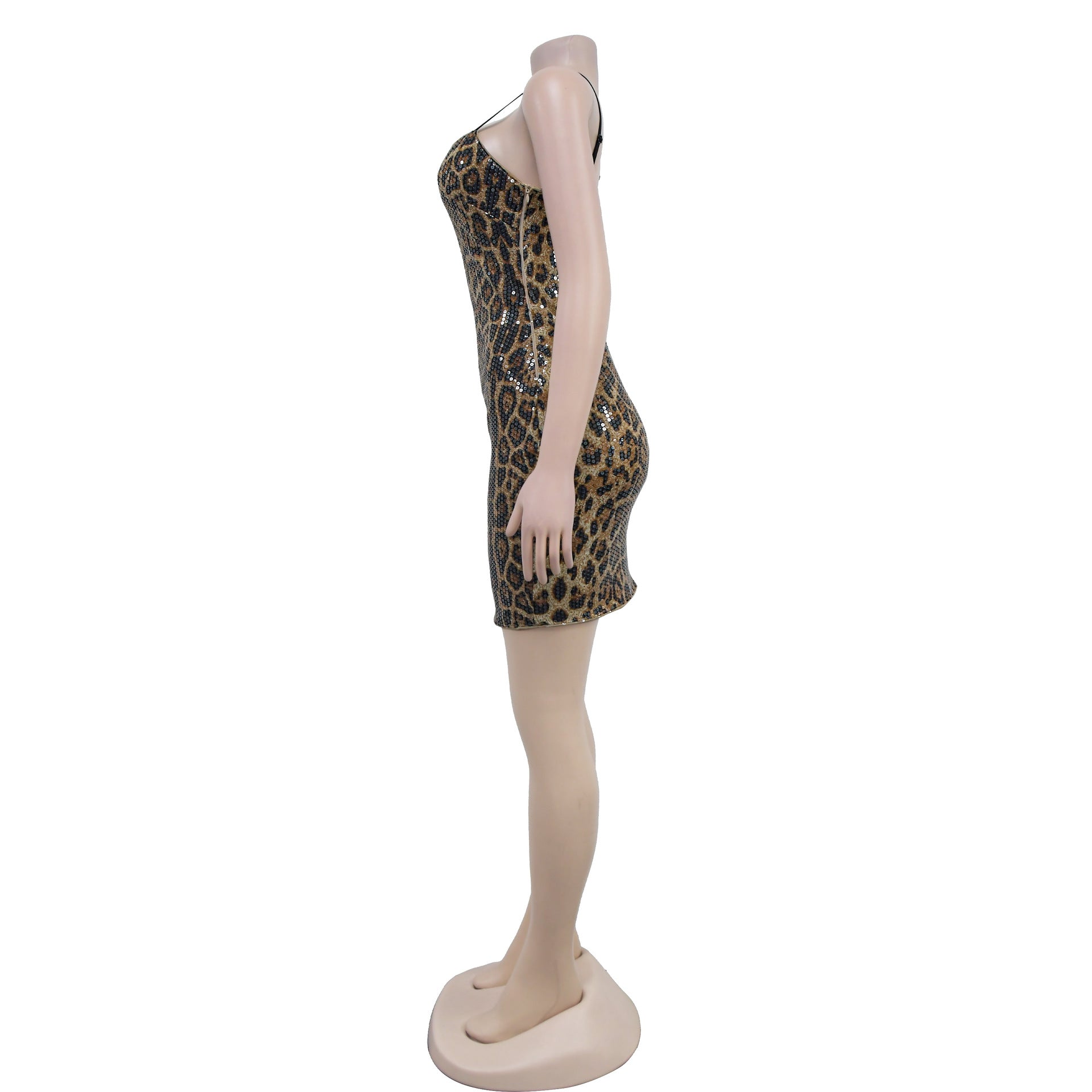 Women Sequined Strap Leopard Dress 8