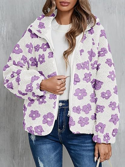 Women zipper printed pocket flower jacket 4