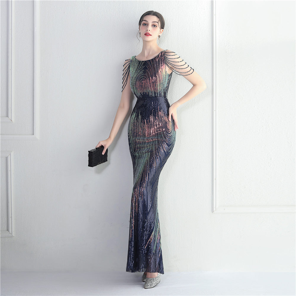 Positioning flower bead piece beading sexy party dinner ceremony concert long dress 5