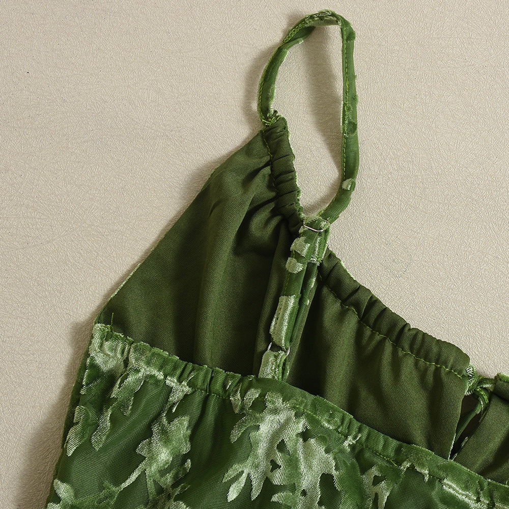 Spring Strap Flocking Sexy Slim Midi Dress for Women 12