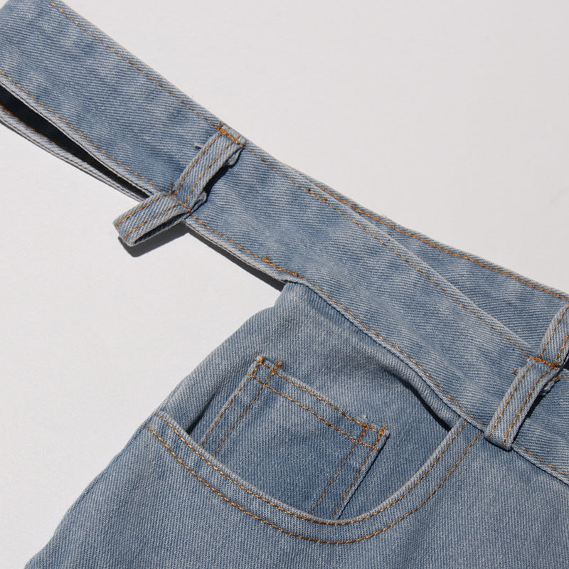 Women Street Denim Washed Cargo Wide-Leg Pants 9