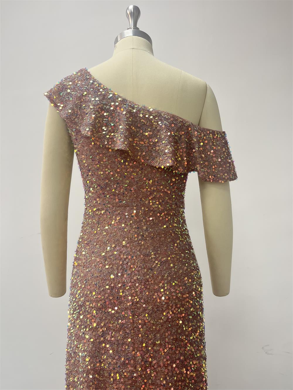 Women Elegant Slash Shoulder Zipper Symphony Dress Irregular Dress 4