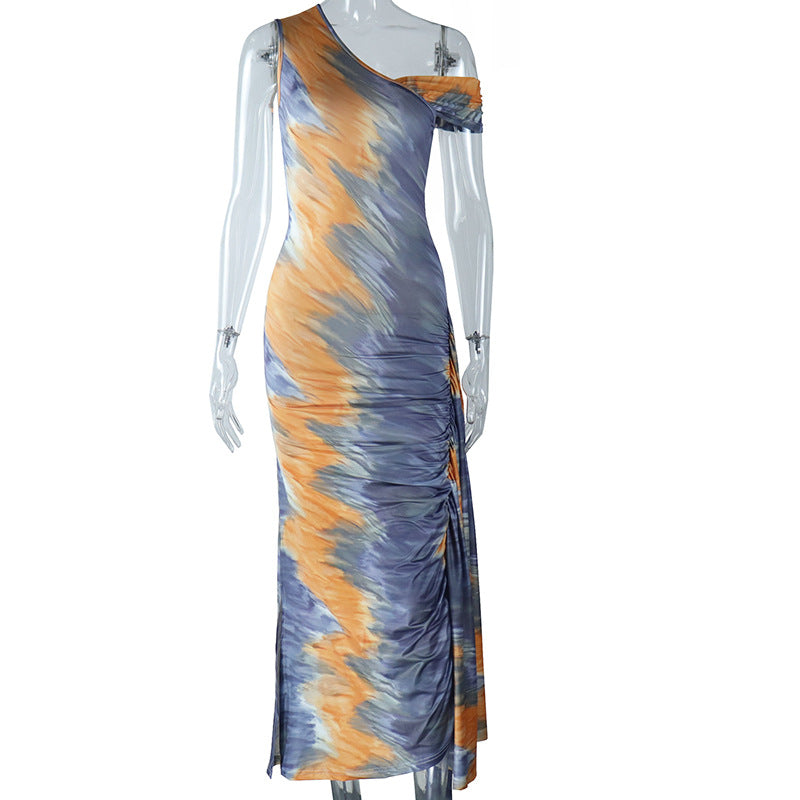 Slash Shoulder Tight Fitting Dress Printed Maxi Bodycon Women Dress 14