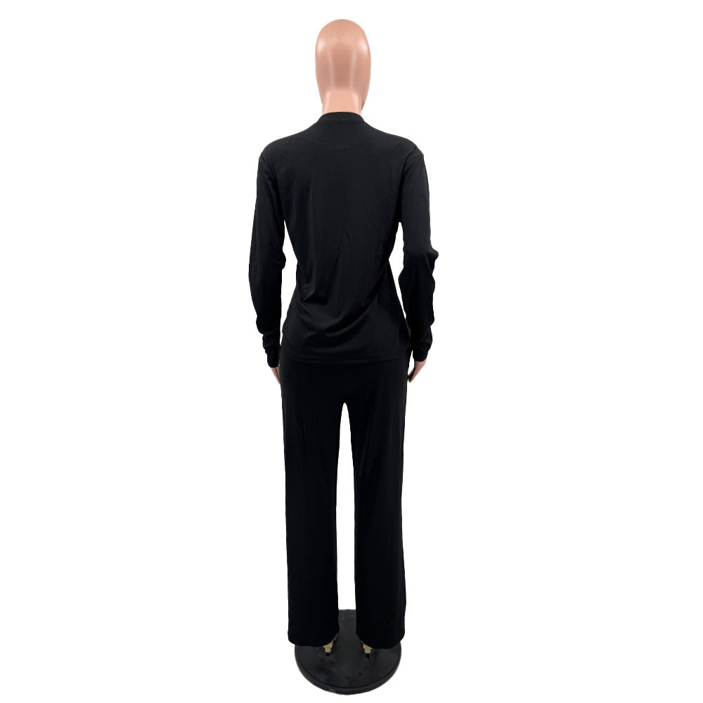 Women Fall/Winter Casual Long-Sleeved Top and Wide-Leg Pants Two-Piece Set 11