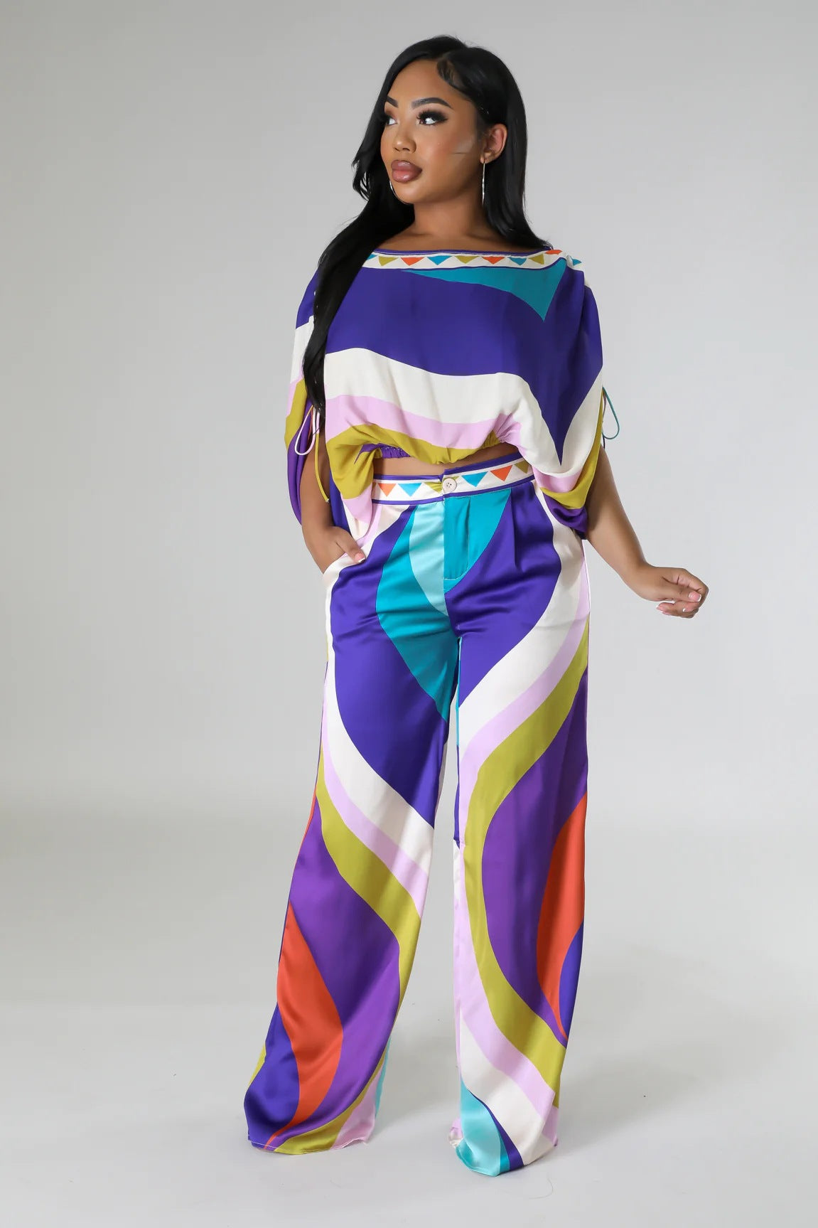 Women printed Top + trousers two-piece set 4