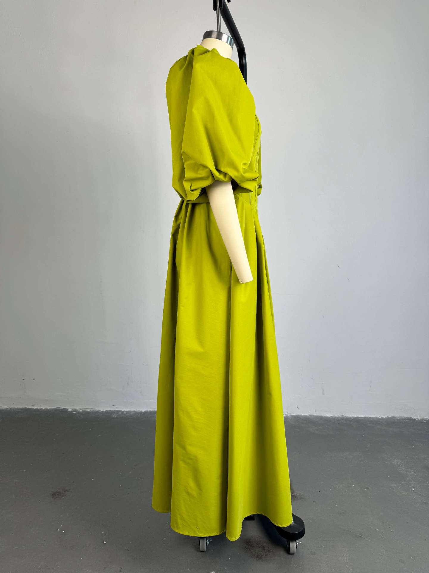 Women Autumn Square Neck Waist Lace-Up Lantern Sleeve Dress