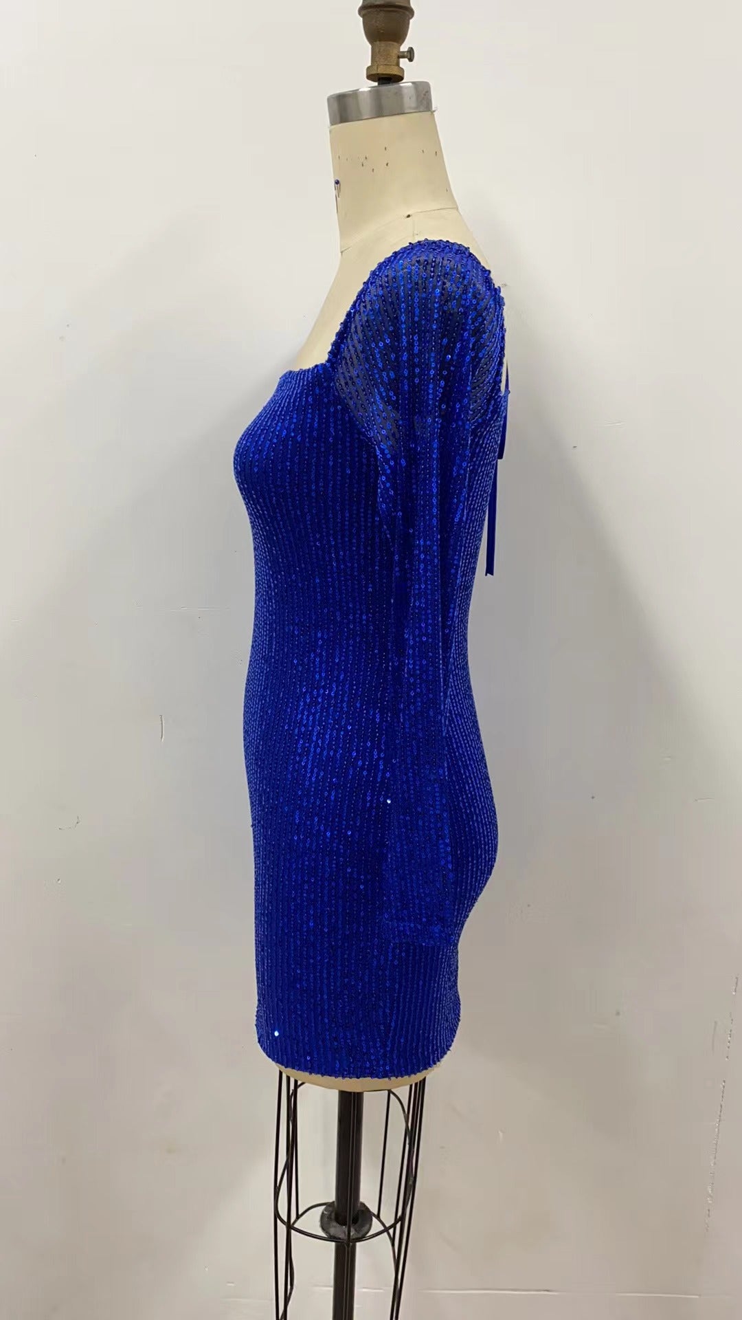 Sexy Long Sleeve Solid Color Sequin Evening Dress Slim Bodycon Dress 34