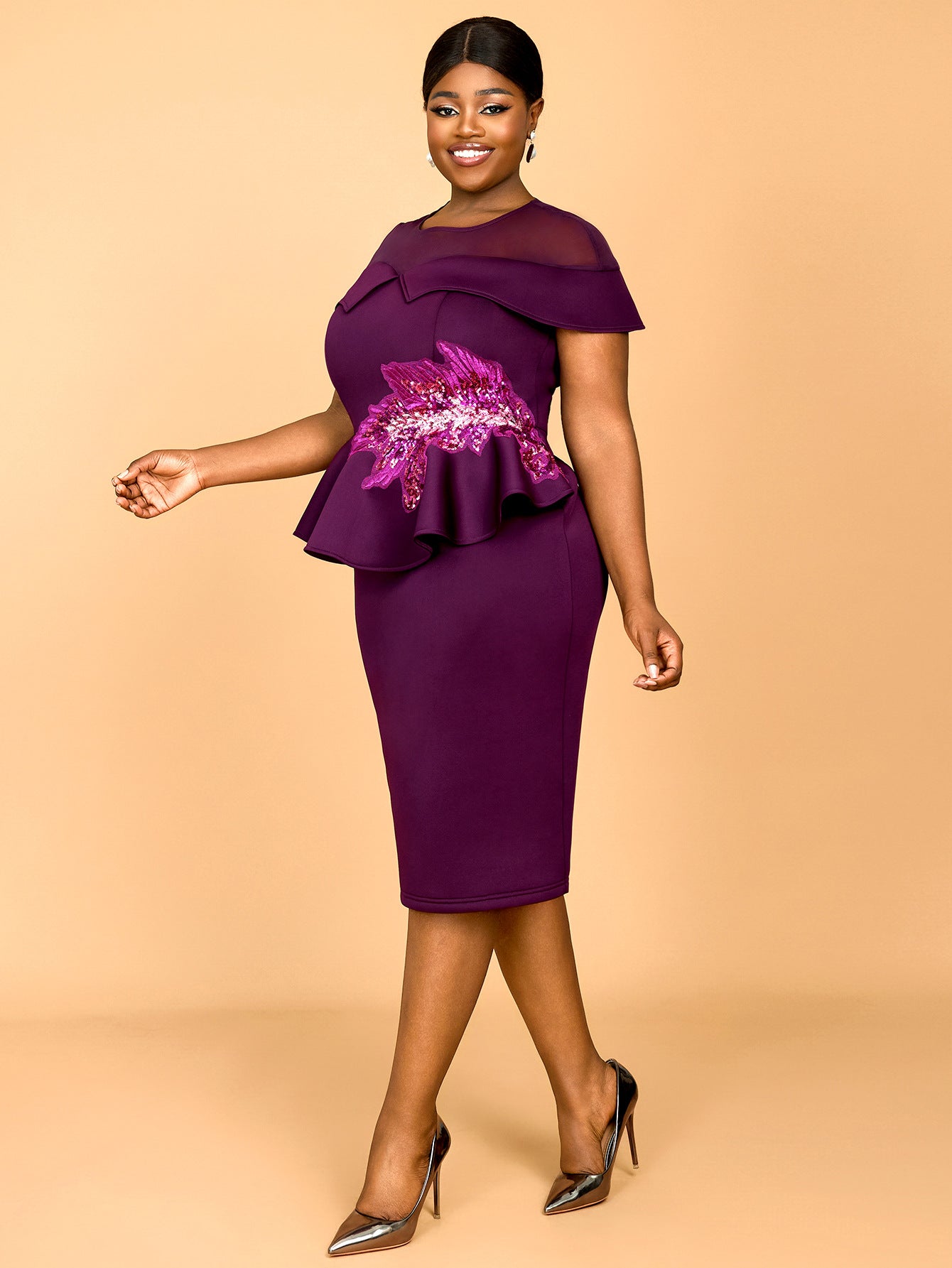 Women Sequin Cape Sleeve Formal Party Dress 5