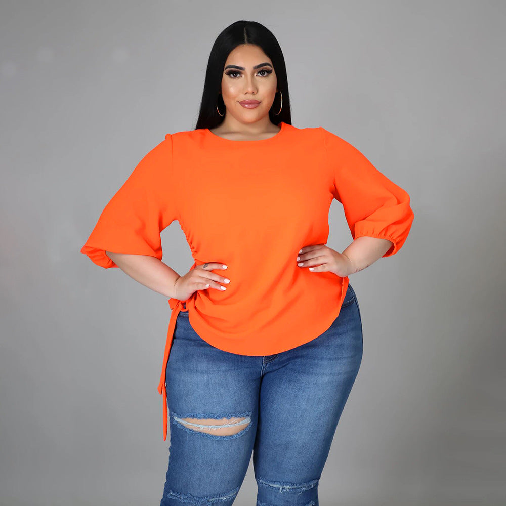 Plus Size Women Solid Round Neck Irregular Top 4