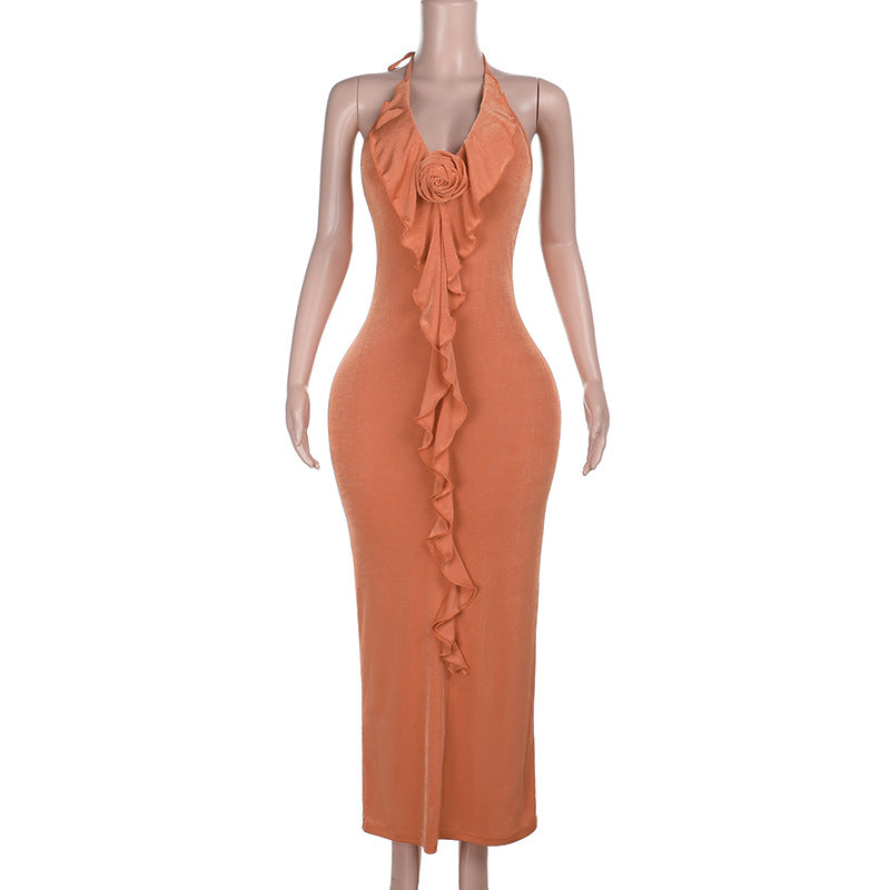 Women Sexy Holiday Backless Strap Maxi Dress with Ruffle Edge 6