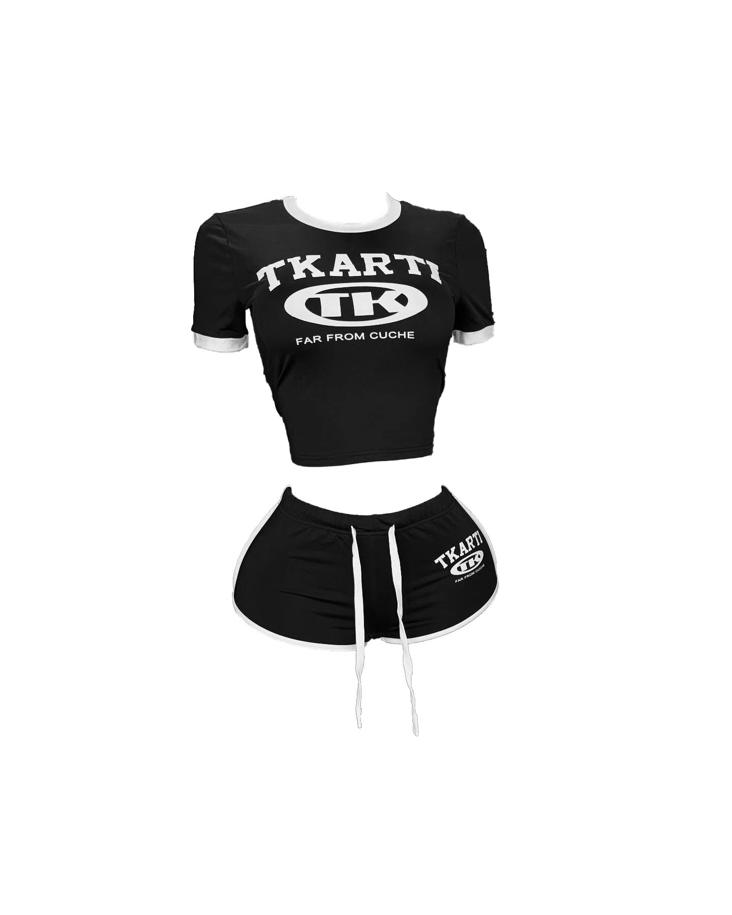 Women sexy Letter print Stretchy sports style short sleeve Top and Lace-up Shorts Two-piece Set 4