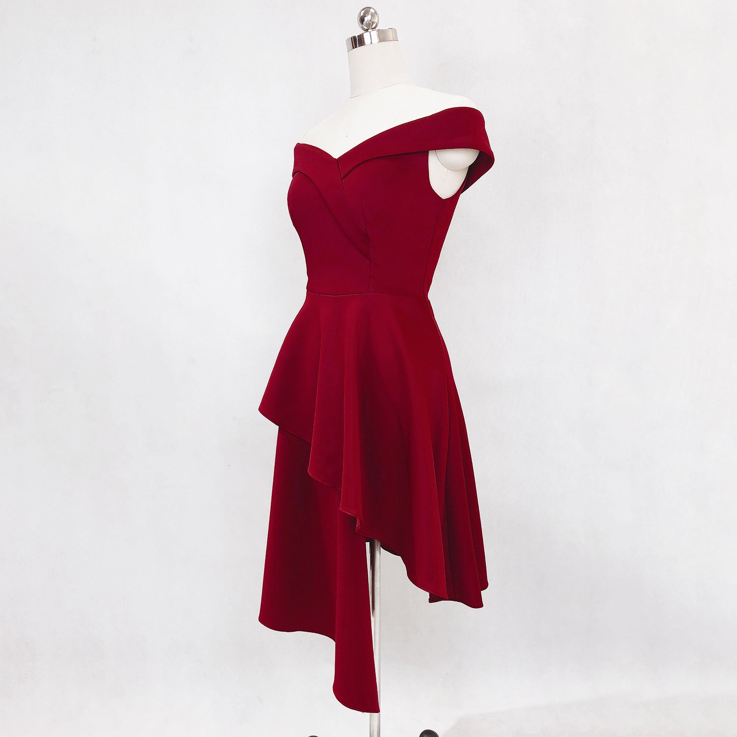 Evening Dress Winter Short Formal Party Dress Women'S Fashion Off Shoulder Solid Irregular Bridesmaid Dress 21