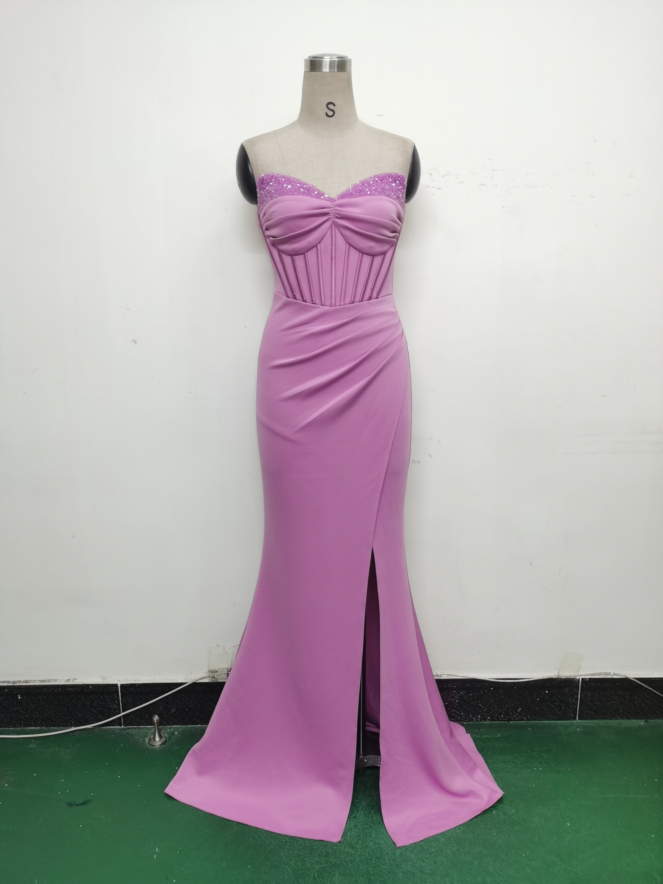 Women Fishbone Vest Beaded Evening Dress 27