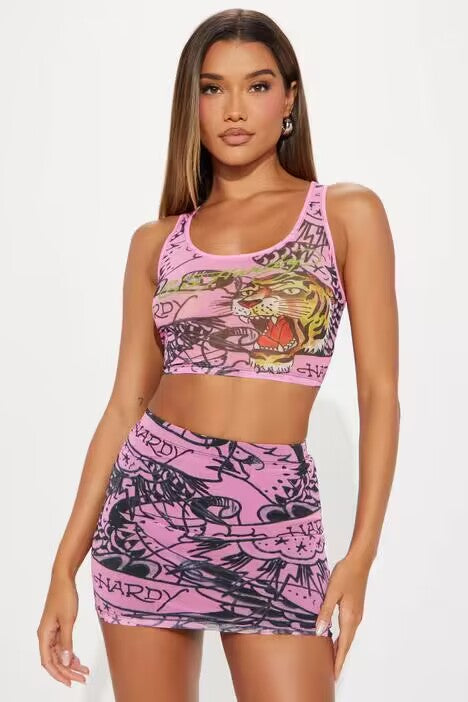 Women's Fashion Casual Print Tank Top Skirt Set