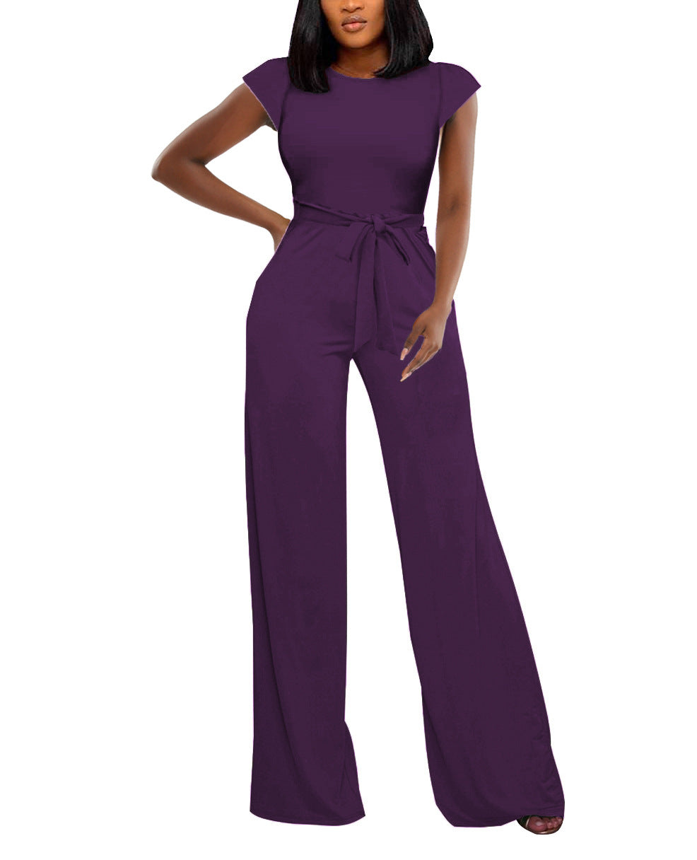 Sexy Solid Color Belted Women's Jumpsuit 9