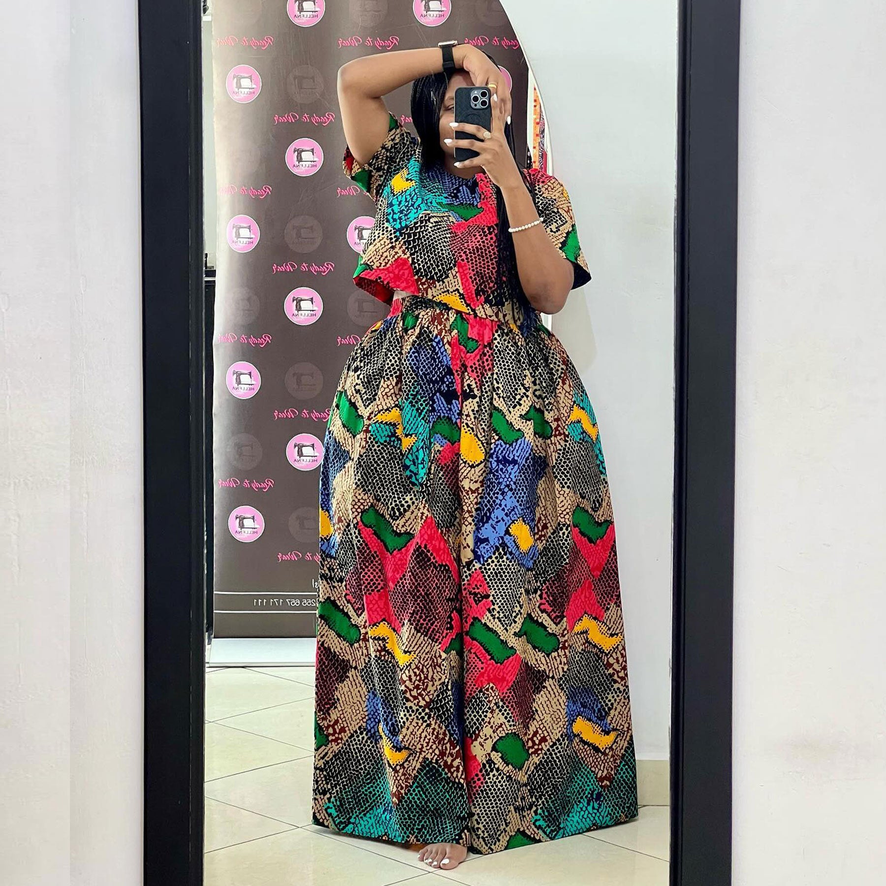 Women Sexy Printed Top and Loose Wide Leg Pants Two-piece Set 3