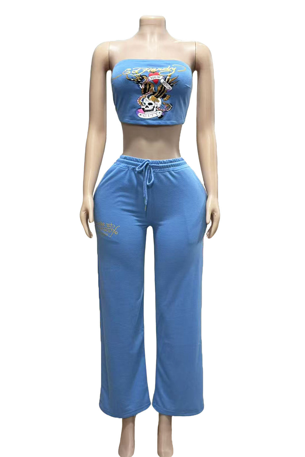 Women Sexy Strapless Top Trousers Two Piece Set 12