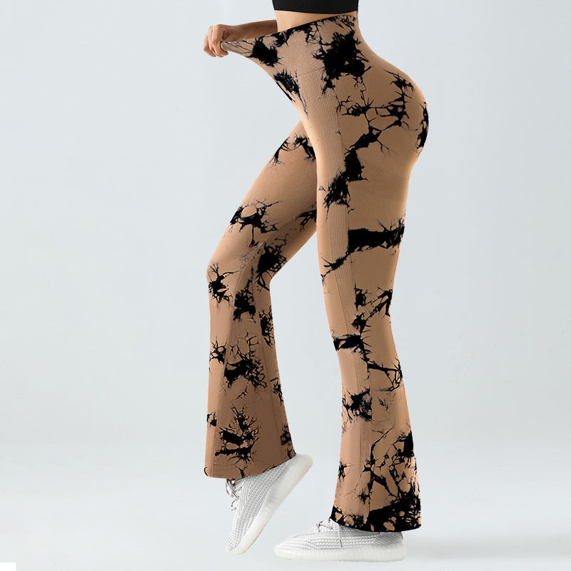 Tie Dye Bell Bottom Yoga Pants Women's High Waist Butt Lift Sports Tight Fitting Wide Leg Fitness Trousers 6