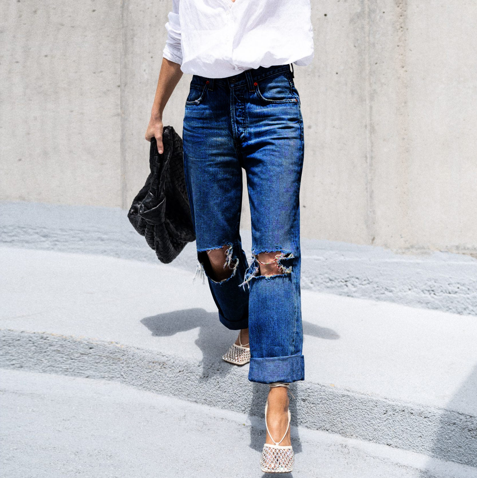 Women Ripped Casual Denim Pants 4