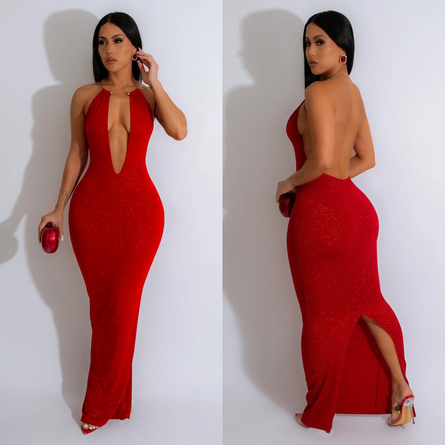 Women Solid Hollow Backless Sleeveless Maxi Dress 6