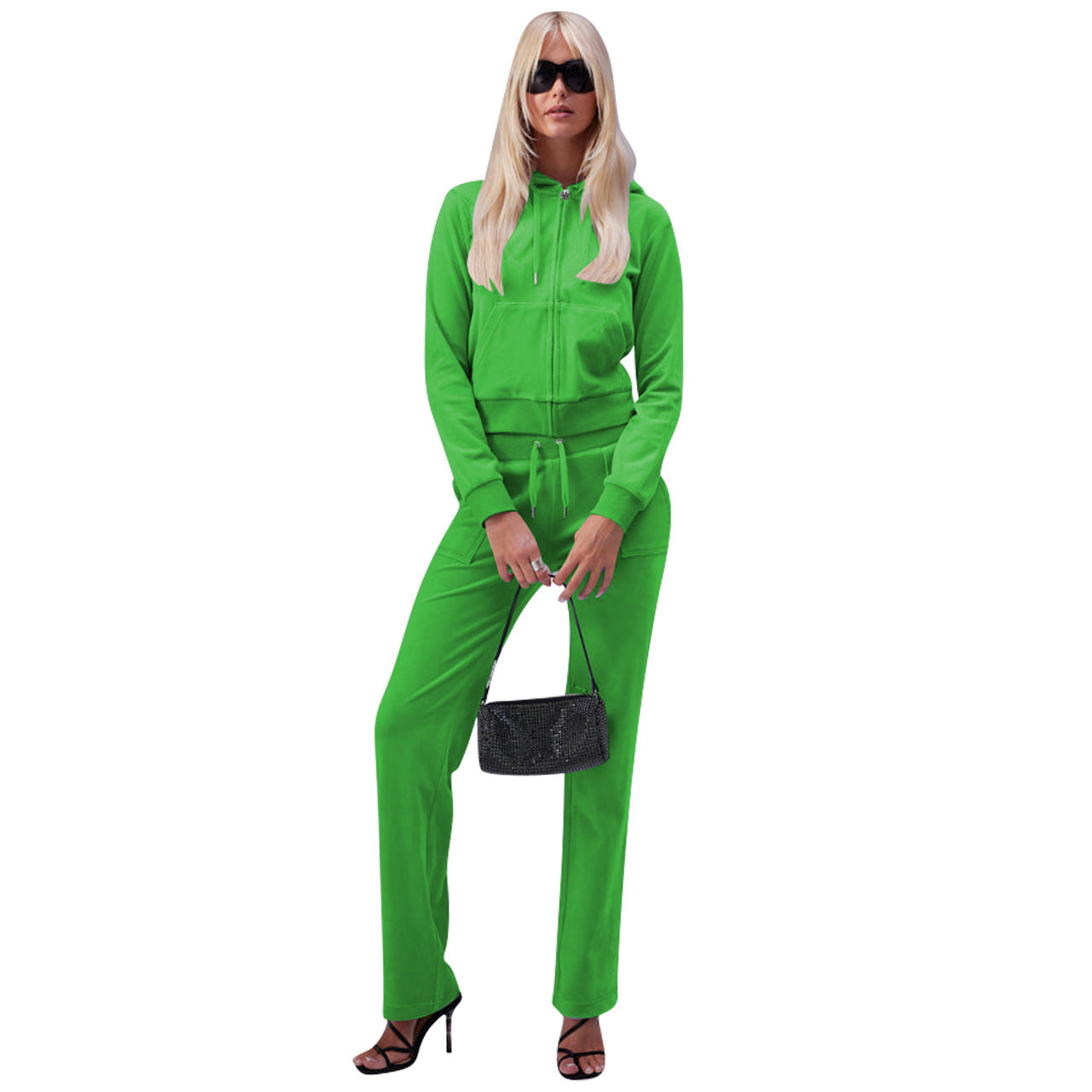 Women's Fashion Casual Solid Velvet Two Piece Tracksuit 10