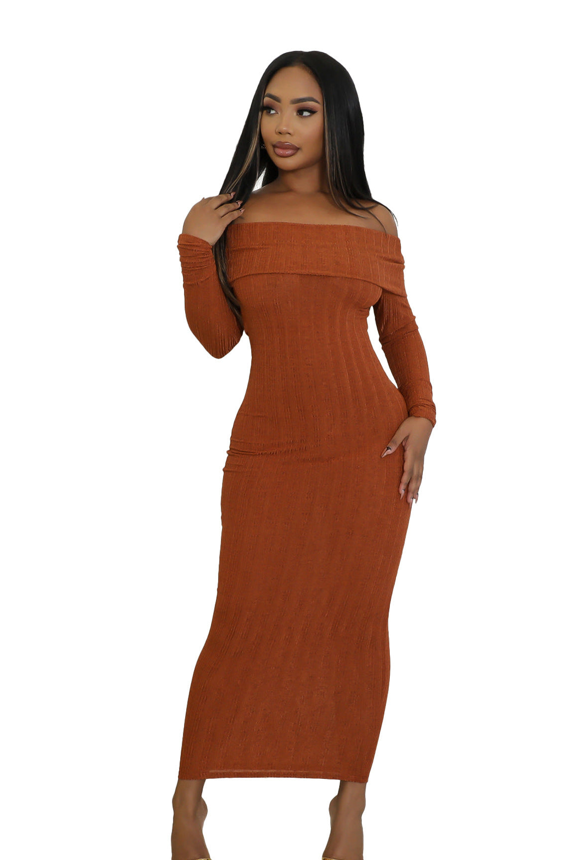 Women Off Shoulder Long Sleeve Elegant Formal Party Dress 6