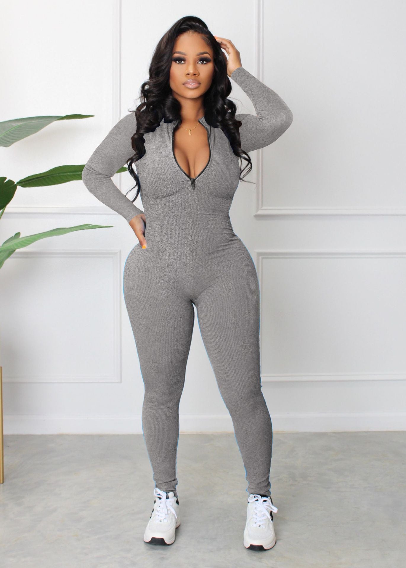 Women Fall Zip Long Sleeve Sports Jumpsuit 4