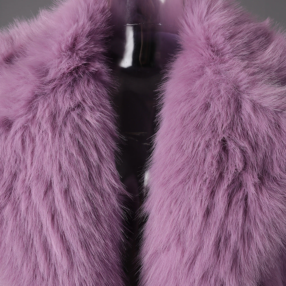 Women Winter Turndown Collar Fake Furry Coat 6