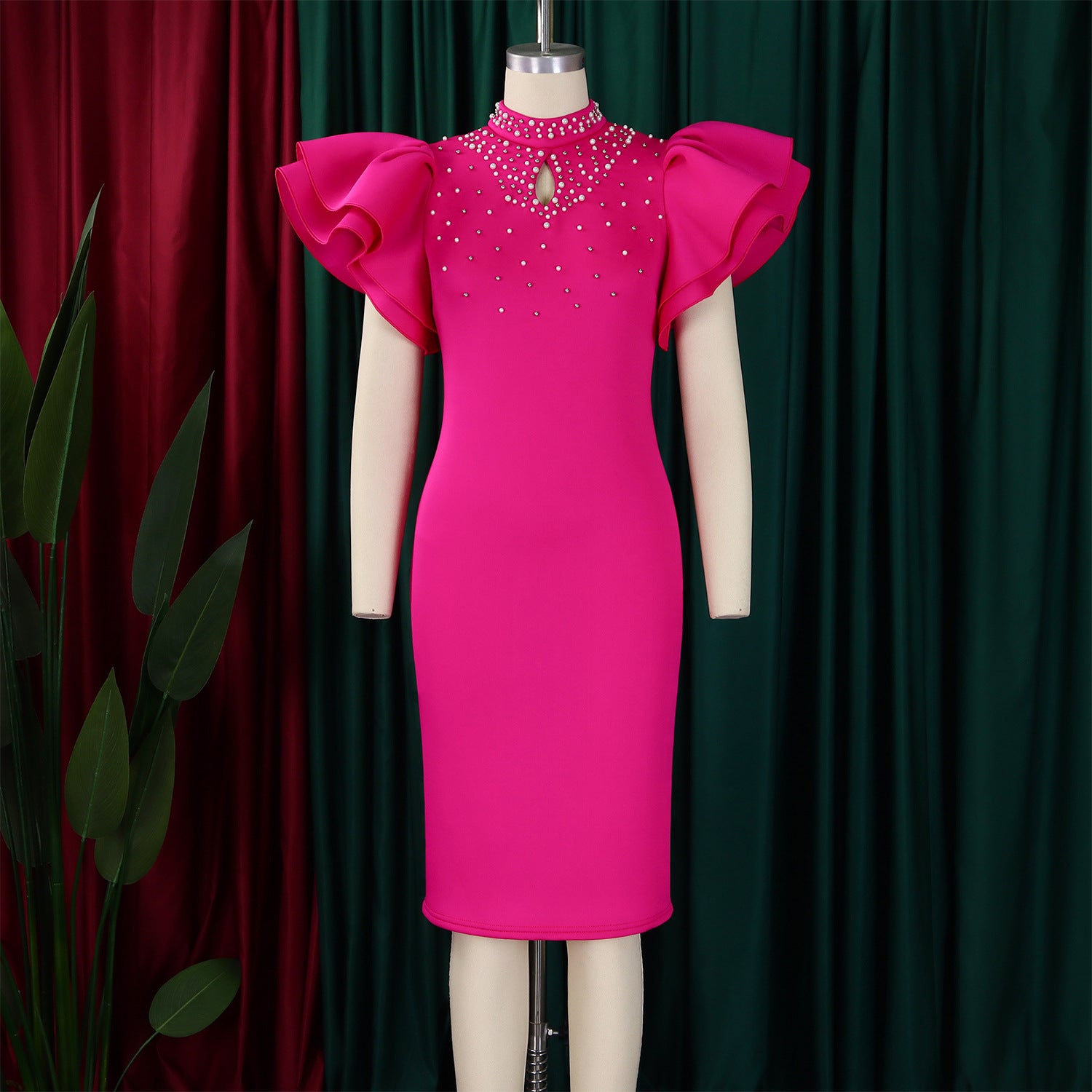 Women Sexy Ruffle Sleeve Beaded Party African Dress 18