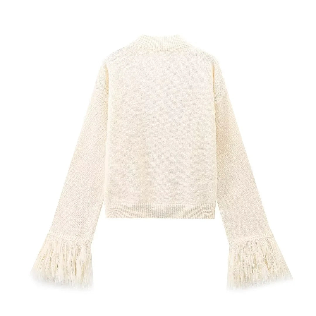 Women's Furry Patchwork Long Sleeve Button Knitting Cardigan 38