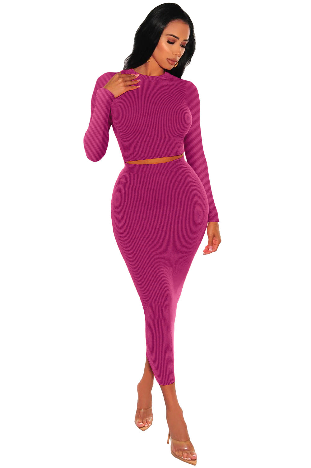 Women Long Sleeve Top and Bodycon Skirt Two Piece Set 8