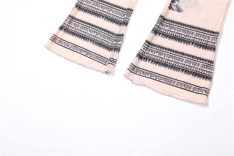 Women mesh printed high-waisted Bell Bottom jumpsuit 15