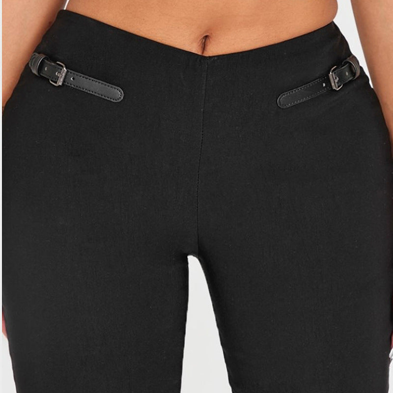 Women's Spring Summer Low-Rise Solid Slim Fitted 7/8 Casual Pants 5