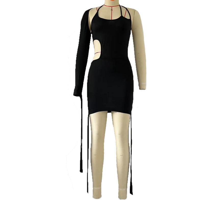 Women's Autumn Winter Trend Lone-Shoulder Sexy Back Hollow Dress 8