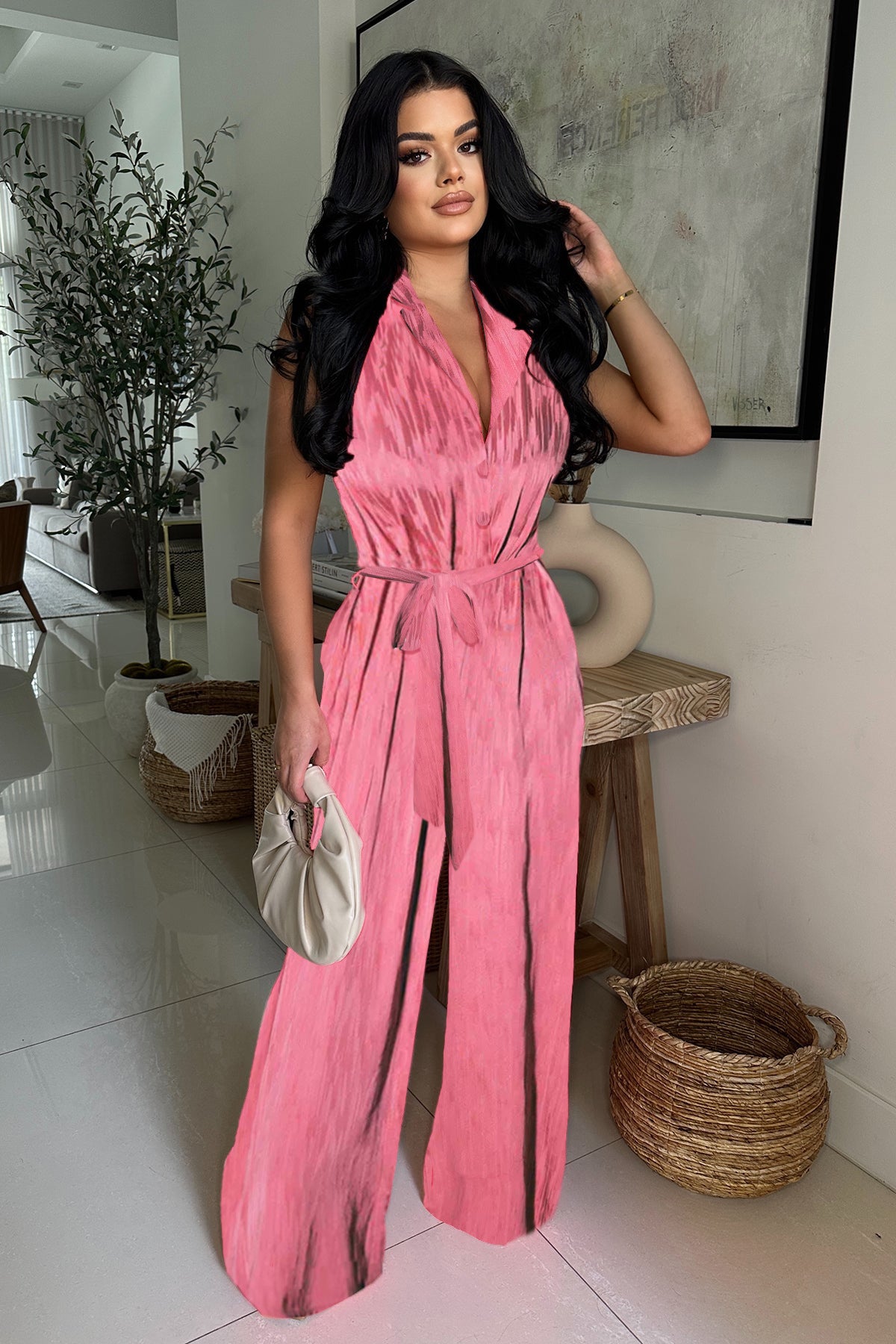 Women Casual Backless Sleeveless Wide Leg Jumpsuit 4