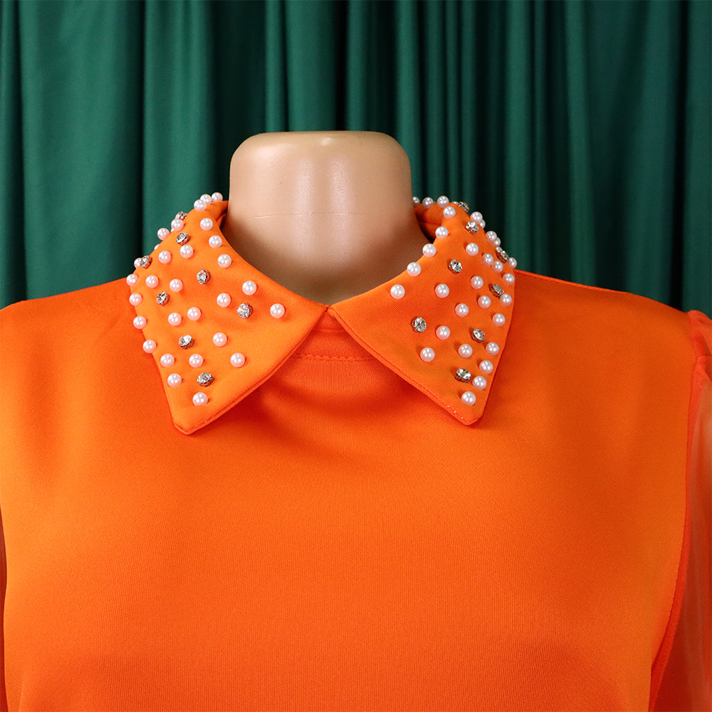 Plus Size African Women Mesh Sleeve Beaded Dress 20