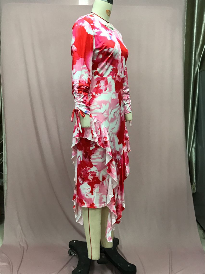 Women Career Printed Ruffle Bodycon Dress 5