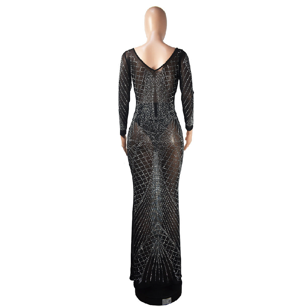 Fashion Autumn Long Dress Beaded Low Back Sexy Evening Dress 17